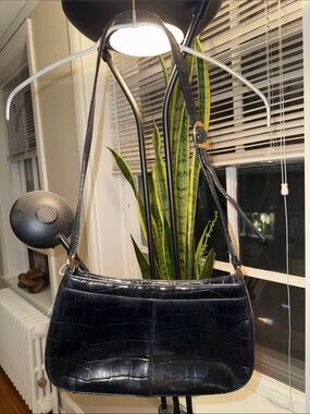 Etienne Aigner Black Croc-Embossed Shoulder Bag